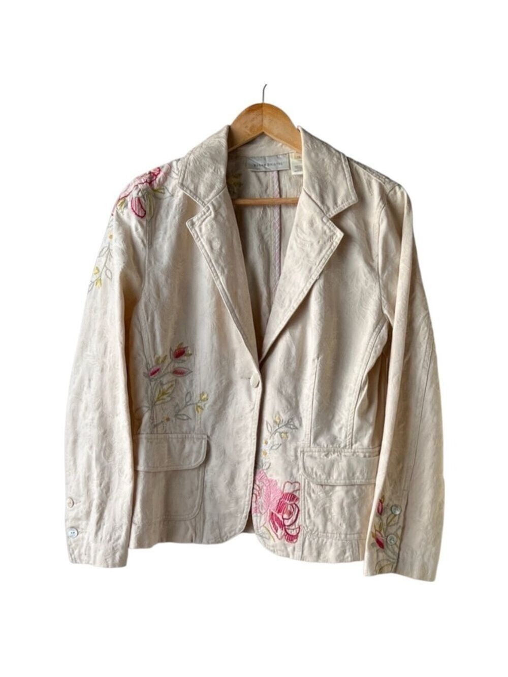SUSAN BRISTOL Beige Floral Embroidered Blazer Jacket Size 10